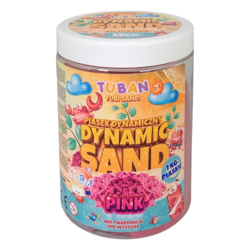 Kolorowy piasek sensoryczny iasek Dynamiczny różowy 1 kg marki TUBAN w opakowaniu