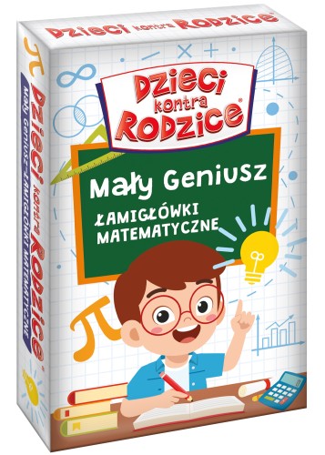 Zbliżenie na karty z działaniami matematycznymi z gry Dzieci kontra Rodzice KANGUR