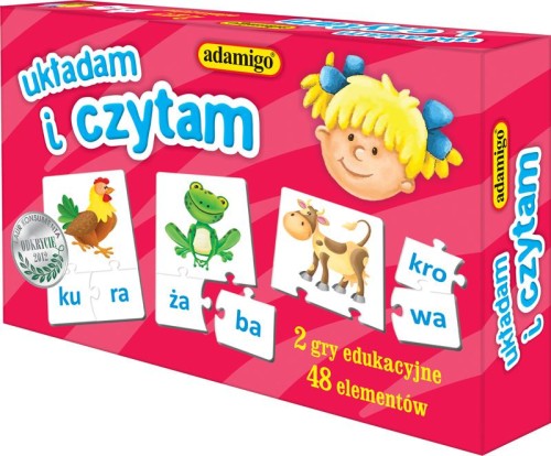 Puzzle edukacyjne Układam i Czytam marki ADAMIGO, zestaw 48 elementów do nauki czytania