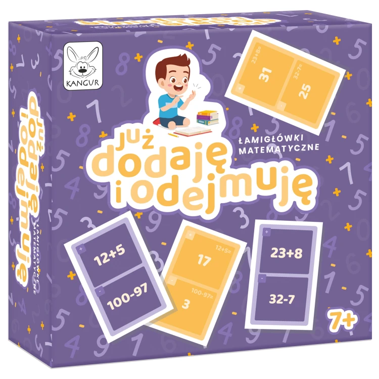Widok zestawu 36 kart gry edukacyjnej Już dodaję i odejmuję do nauki dodawania i odejmowania