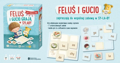 Elementy gry Feluś i Gucio Grają w Sylaby - plansze, płytki sylab i ilustracje