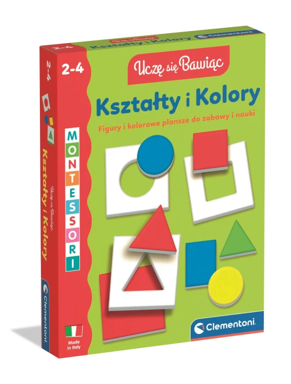 Gra edukacyjna Uczę się Bawiąc Kształty i Kolory Clementoni - plansze i kartonowe figury do nauki kształtów i kolorów