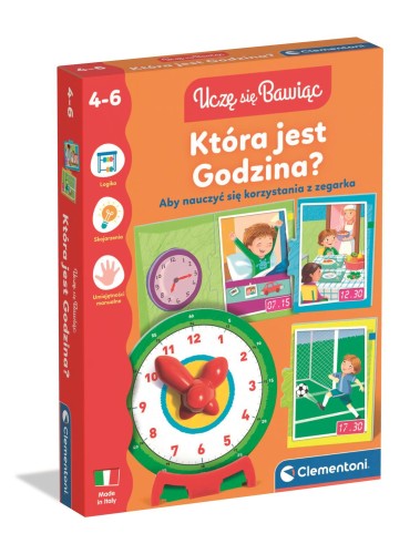 Gra edukacyjna Która jest godzina? Clementoni – zestaw edukacyjny do nauki zegara z dużym zegarem i puzzlami
