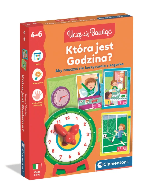 Gra edukacyjna Która jest godzina? Clementoni – zestaw edukacyjny do nauki zegara z dużym zegarem i puzzlami