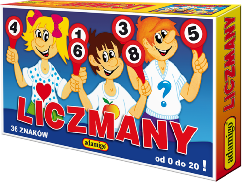 Pomoc edukacyjna Liczmany 0–20 ADAMIGO – zestaw plakietek z liczbami i symbolami działań matematycznych do nauki liczenia i podstaw matematyki
