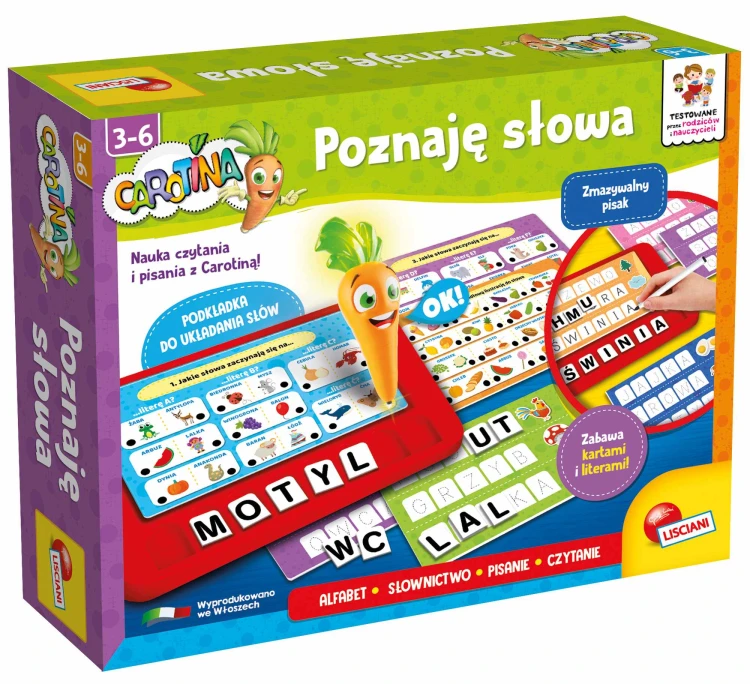Interaktywny zestaw Lisciani Carotina Poznaję Słowa z literami i kartami edukacyjnymi