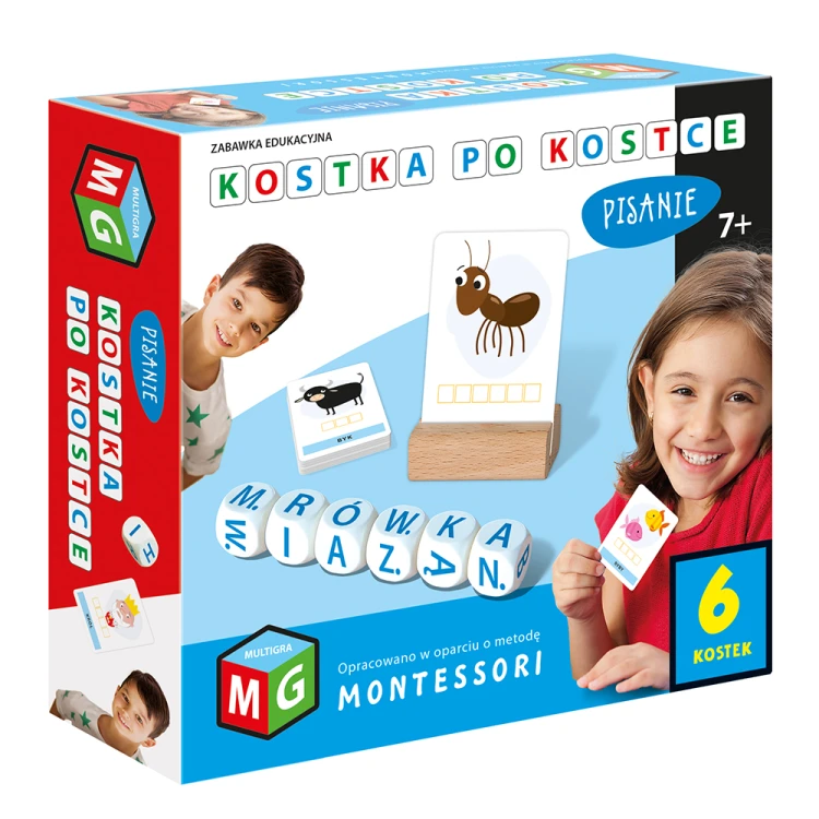 Karty z obrazkami do gry edukacyjnej Montessori Kostka po Kostce Pisanie MULTIGRA