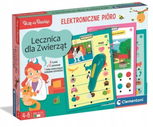 Mówiące Pióro 500 Pytań Lecznica dla Zwierząt Clementoni - interaktywny zestaw edukacyjny dla dzieci 4-6 lat