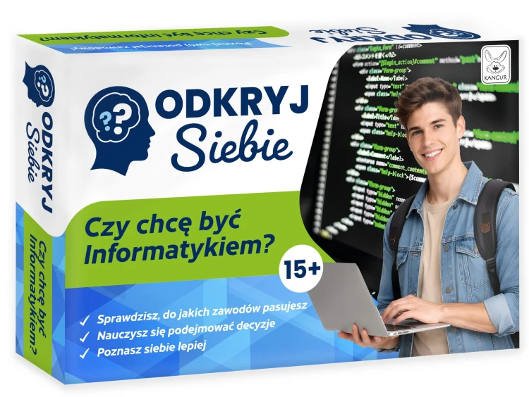 Plansze i elementy gry edukacyjnej Odkryj Siebie KANGUR, test predyspozycji zawodowych IT