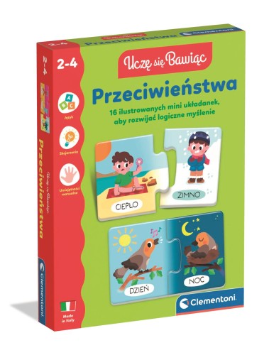 Edukacyjna gra Uczę się Bawiąc Przeciwieństwa Clementoni z elementami do nauki przeciwieństw dla dzieci 2-4 lata