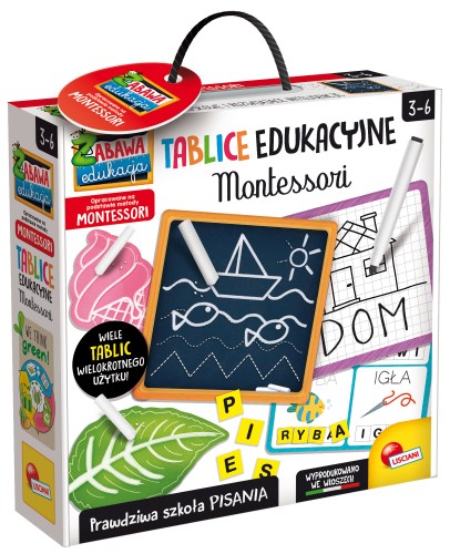 Zestaw tablic edukacyjnych Lisciani Montessori – różne tablice do nauki pisania i rysowania