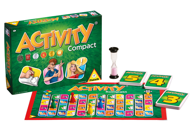 Kompaktowa gra słowna Activity Compact marki PIATNIK z planszą i 110 kartami do kalamburów i rysowania