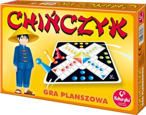 Chińczyk klasyczna gra planszowa KUKURYKU z planszą i kolorowymi pionkami