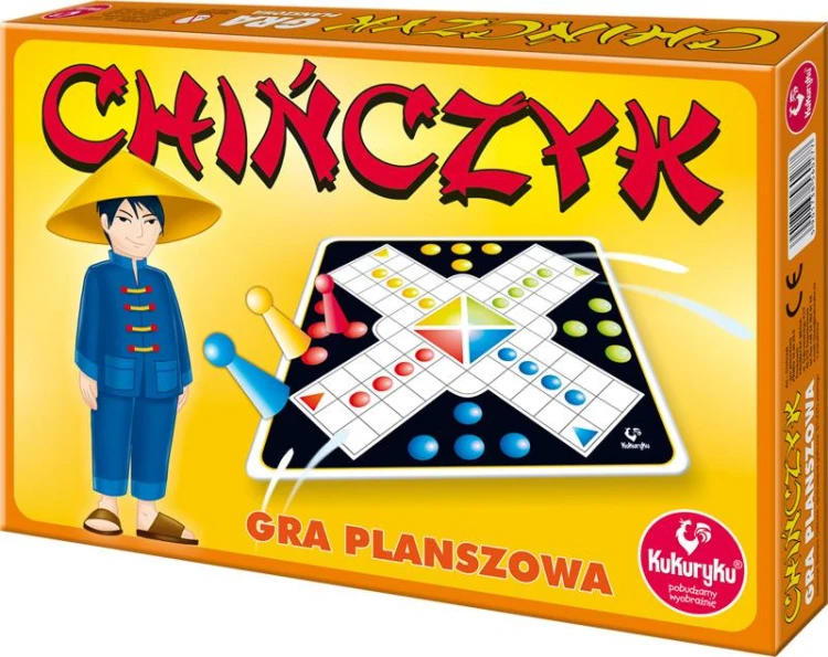 Chińczyk klasyczna gra planszowa KUKURYKU z planszą i kolorowymi pionkami