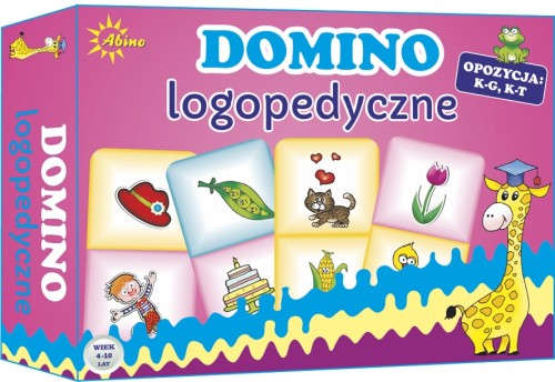 Widok domina logopedycznego ABINO z kartami do ćwiczenia głosek K, G i T
