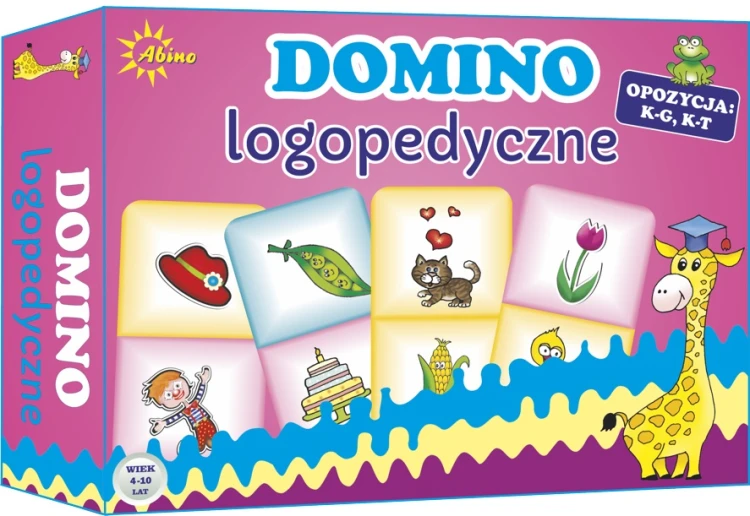 Widok domina logopedycznego ABINO z kartami do ćwiczenia głosek K, G i T