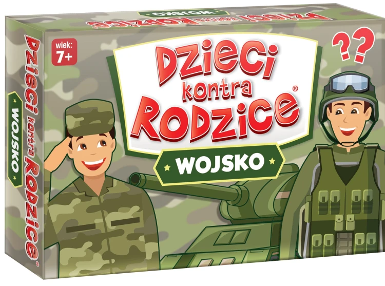 Zestaw kart do gry quizowej Dzieci kontra Rodzice Wojsko KANGUR z pytaniami o wojsku