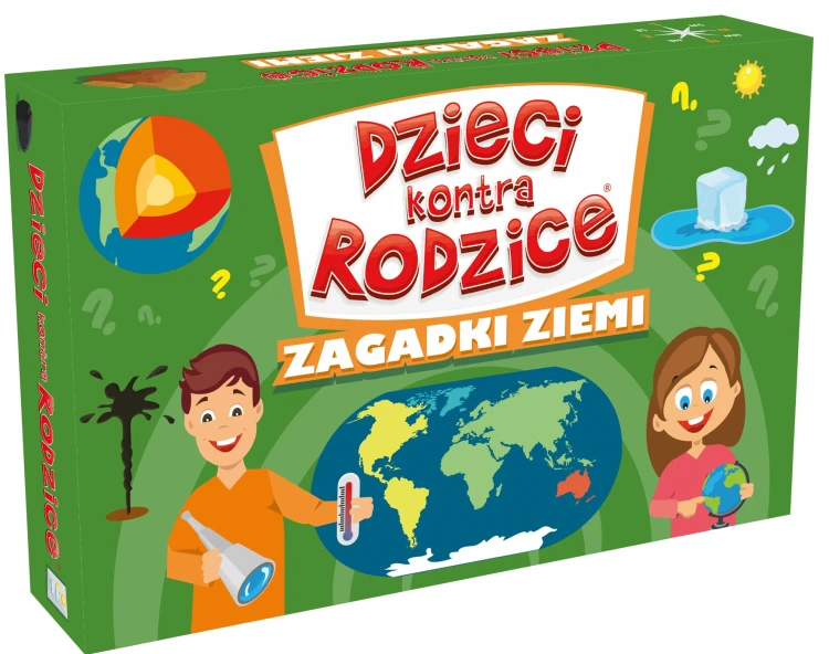 Rodzinna gra edukacyjna Dzieci kontra Rodzice Zagadki Ziemi KANGUR z pytaniami o Ziemi