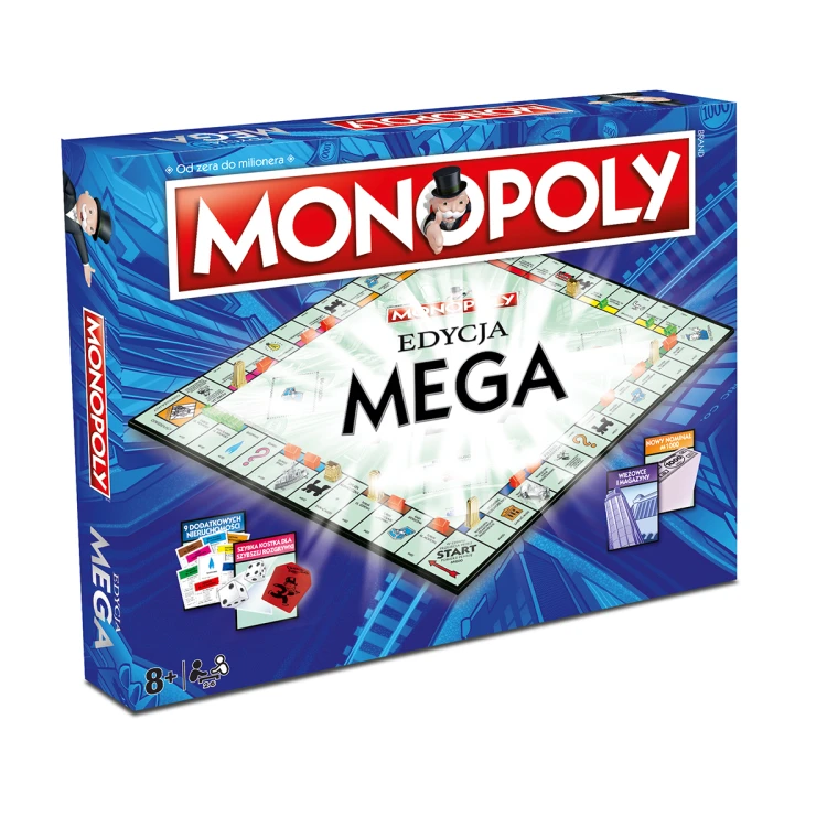 Widok na rozłożoną planszę i elementy Monopoly Mega rozszerzona gra ekonomiczna