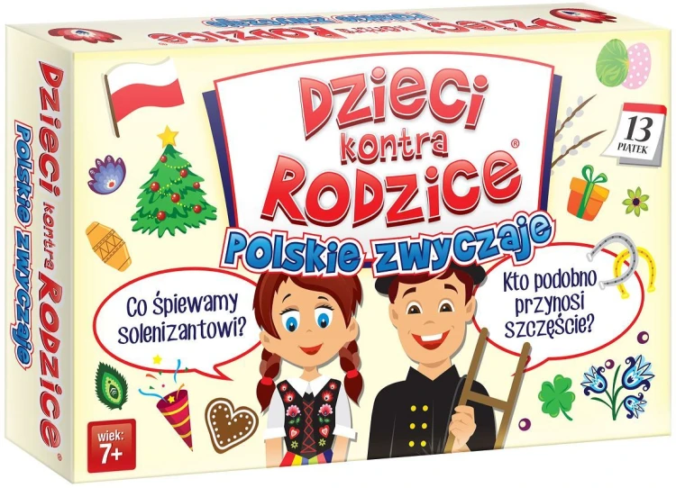 Rodzinna gra edukacyjna Dzieci kontra Rodzice Polskie Zwyczaje - komplet kart i opakowanie