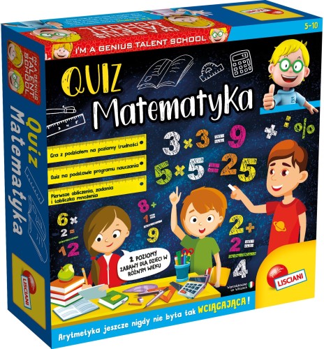 Plansza gry edukacyjnej Mały Geniusz Quiz Matematyka Lisciani z pytaniami matematycznymi dla dzieci 7 plus
