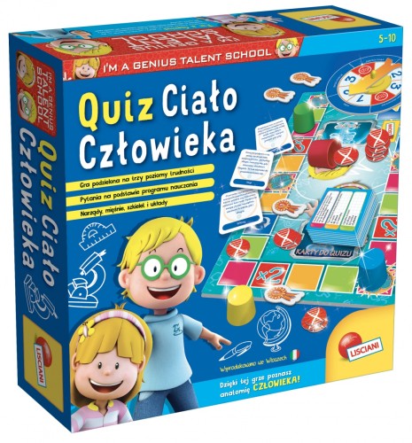 Edukacyjna gra Quiz Ciało Człowieka Lisciani z planszą i kartami do nauki anatomii dla dzieci