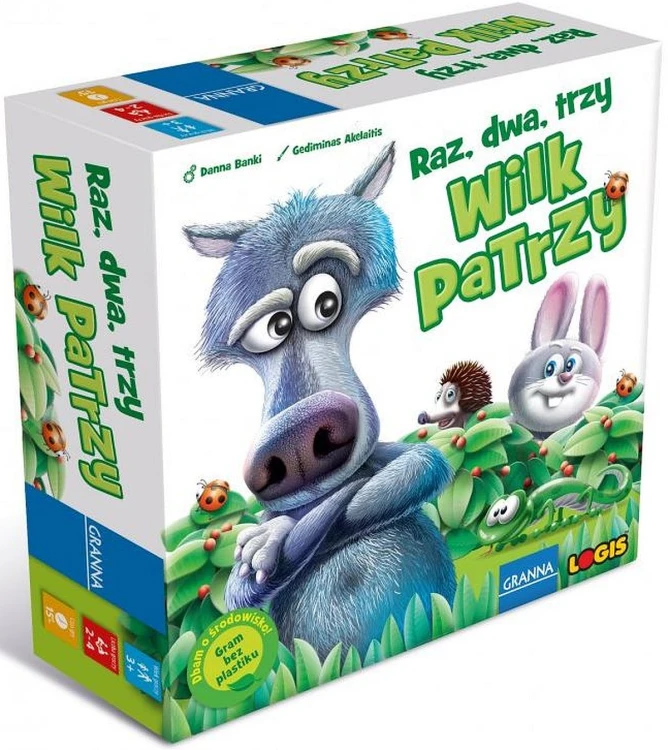 Rodzinna gra planszowa Raz, Dwa, Trzy… Wilk Patrzy! marki GRANNa z kolorowymi figurkami zwierzątek