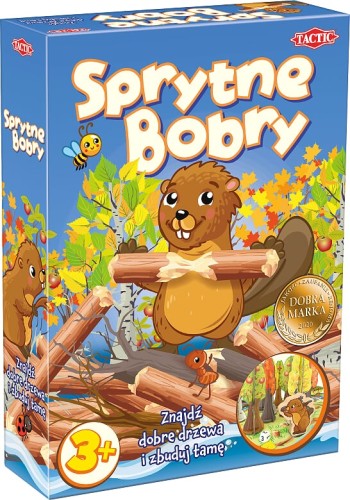 Kolorowa plansza 3D gry Sprytne Bobry z drewnianym pionkiem bobra Barry, TACTIC GAMES