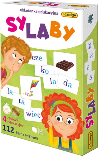 Sylaby – edukacyjna układanka ADAMIGO z 112 kartami sylab i 40 obrazkami do nauki czytania