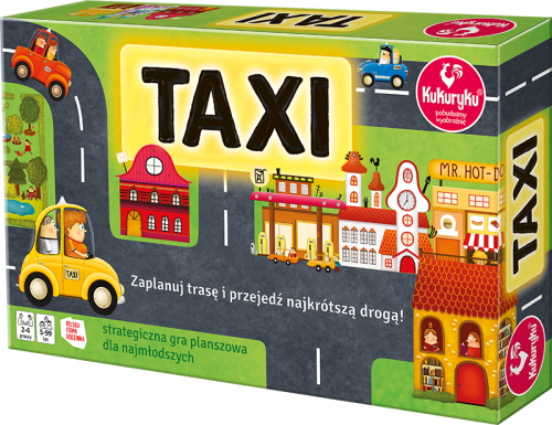 Kukuryku Taxi strategiczna gra planszowa dla dzieci z elementami mapy miasta
