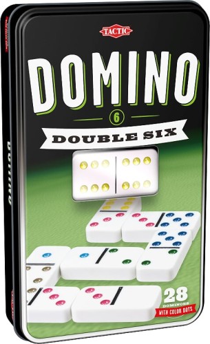 Domino Szóstkowe Double Six w metalowej puszce TACTIC GAMES - klasyczna gra logiczna dla dzieci 7+