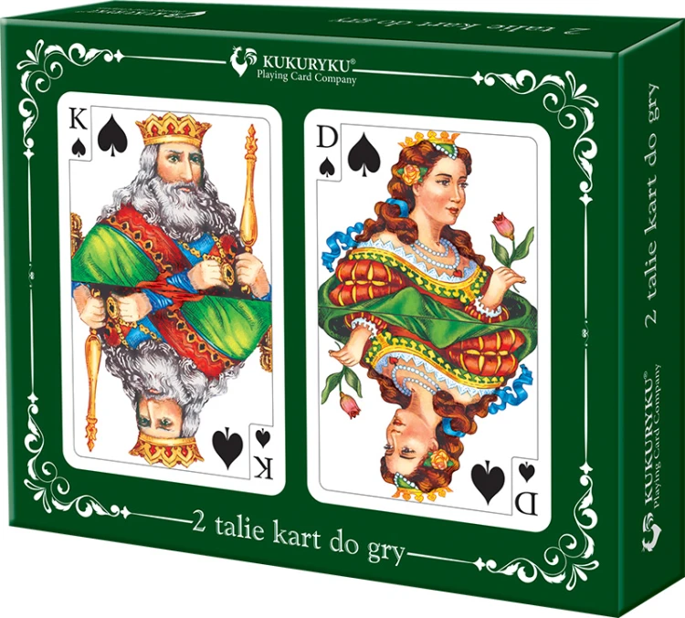 Komplet klasycznych kart do gry KUKURYKU 54 listki w formacie 120x150 mm, widok zestawu z bliska