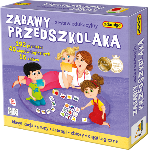 Zestaw edukacyjny Zabawy Przedszkolaka ADAMIGO z kartami do nauki i zabawy dla dzieci 3-7 lat