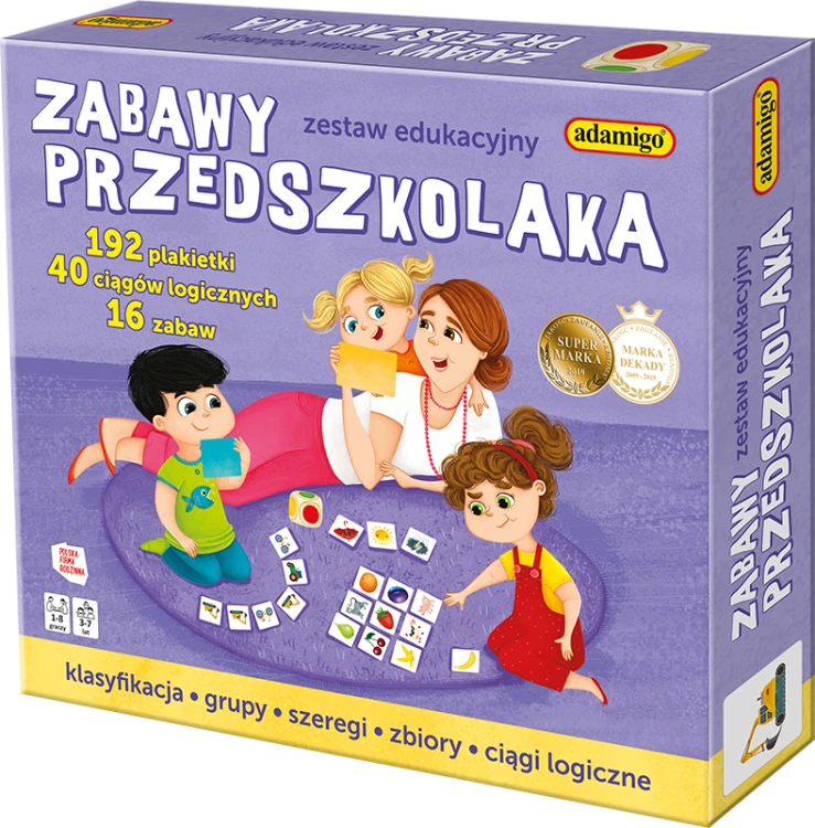 Zestaw edukacyjny Zabawy Przedszkolaka ADAMIGO z kartami do nauki i zabawy dla dzieci 3-7 lat