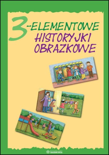 3-elementowe historyjki obrazkowe Harmonia podręczniki, widok okładki i przykładowych ilustracji do układania