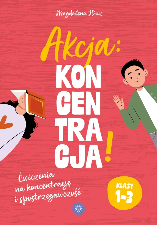 Okładka zeszytu Akcja: koncentracja! dla klas 1–3 od Harmonia podręczniki, pokazująca kolorową grafikę i tytuł publikacji