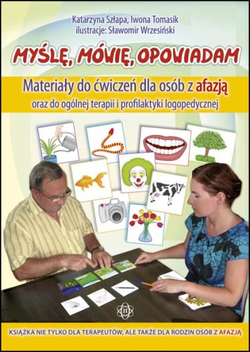 Okładka publikacji Myślę, mówię, opowiadam HARMONIA z ilustracjami i ćwiczeniami do terapii afazji oraz logopedii