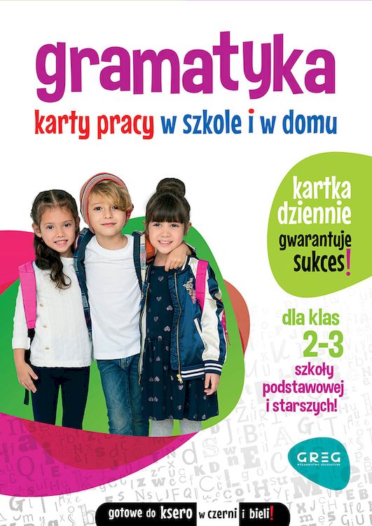 Okładka zestawu kart pracy z gramatyki dla klas 2-3 wydawnictwa GREG, w formacie 290x205x1 mm