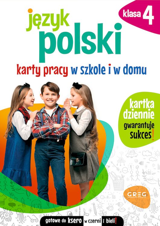 Okładka zestawu kart pracy do języka polskiego dla klasy 4 wydawnictwa GREG