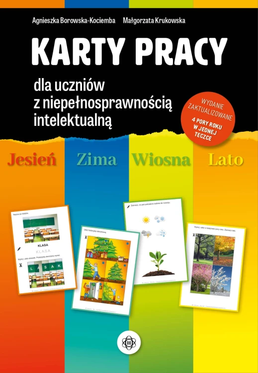 Karty pracy dla uczniów z niepełnosprawnością intelektualną - Harmonia podręczniki, okładka z motywami czterech pór roku