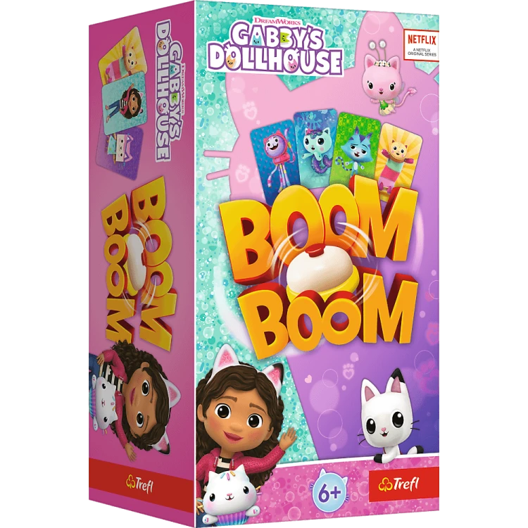 Karty z postaciami z bajki Koci Domek Gabi do gry Boom Boom od Trefl PAP