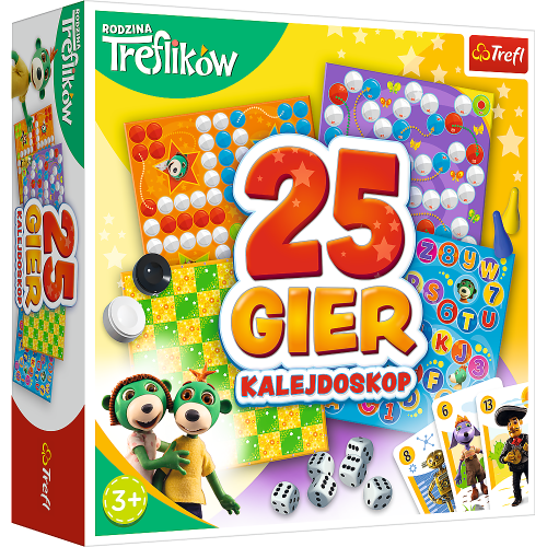 Zestaw gier Kalejdoskop 25 Gier Rodzina Treflików od Trefl PAP, kolorowe plansze i pionki