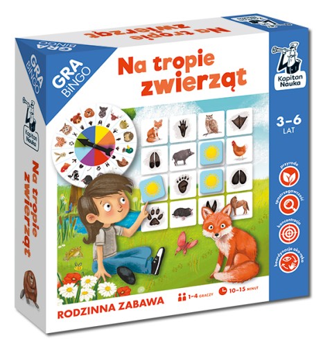 Bingo Na Tropie Zwierząt - gra edukacyjna Edgard PAP z planszami i kołem losującym
