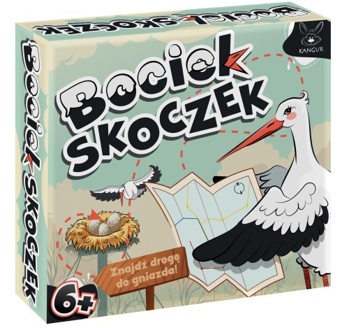 Widok szczegółowy ruchomej planszy i pionków gry Bociek Skoczek marki KANGUR