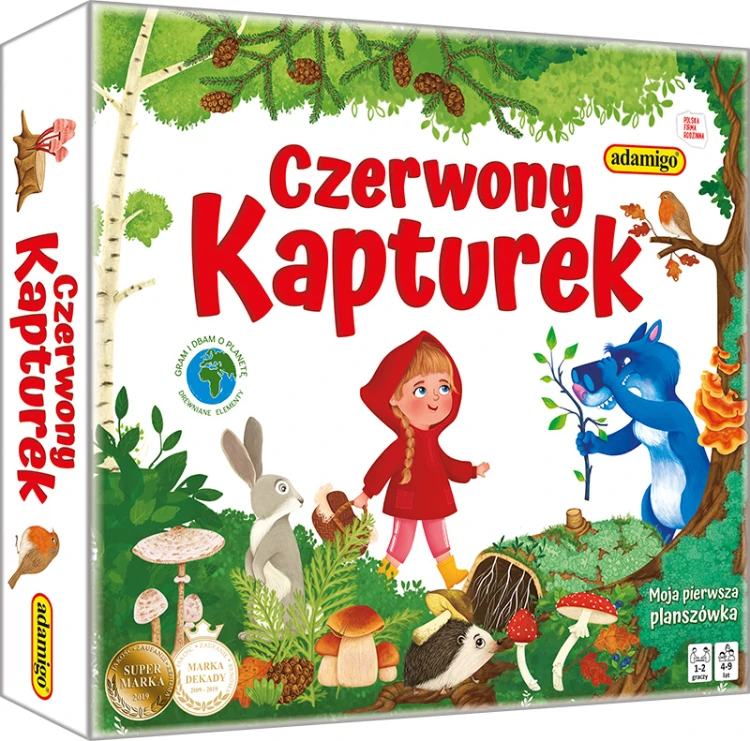 Czerwony Kapturek kooperacyjna gra planszowa ADAMIGO z planszą i elementami