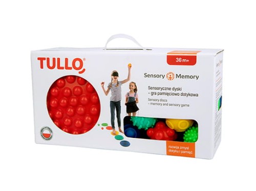 Sensory Memory – sensoryczne dyski i piłeczki TULLO, zabawa pamięciowo-dotykowa z różnymi fakturami