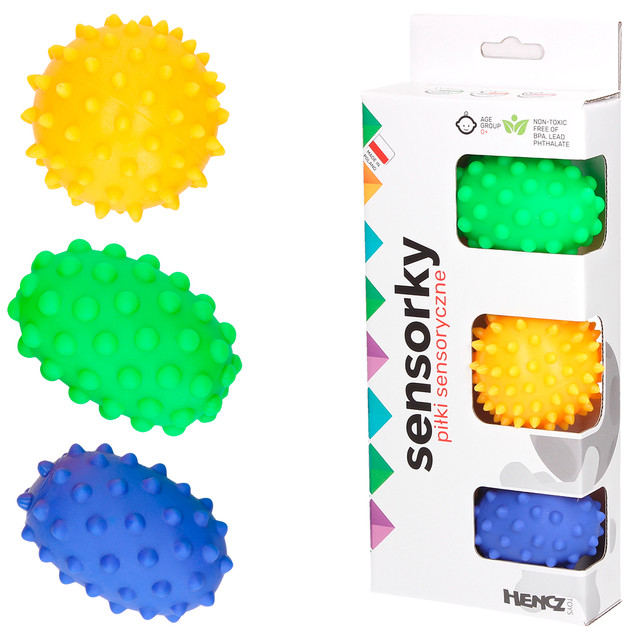 Zestaw 3 piłeczek sensorycznych Jeżyki Hencz Toys w kolorze pomarańczowym, idealny do masażu niemowląt