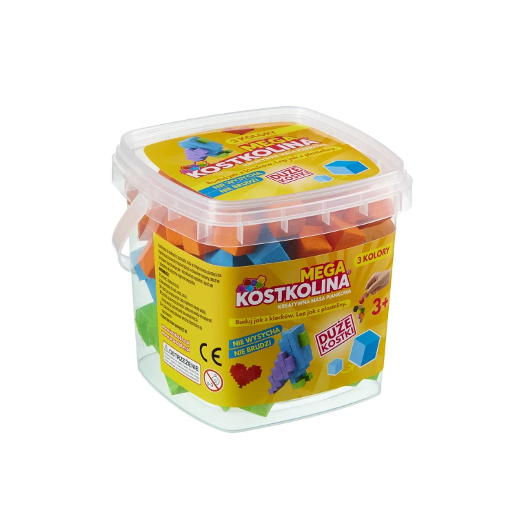 Mega Kostkolina Orange masa kreatywna ART AND PLAY – widok opakowania z trzema kolorami i kostkami 125x135 mm