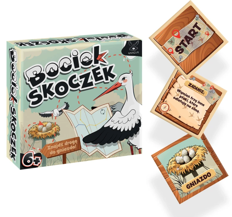 Bociek Skoczek – gra planszowa edukacyjna KANGUR z kartami i planszą 170x185 mm