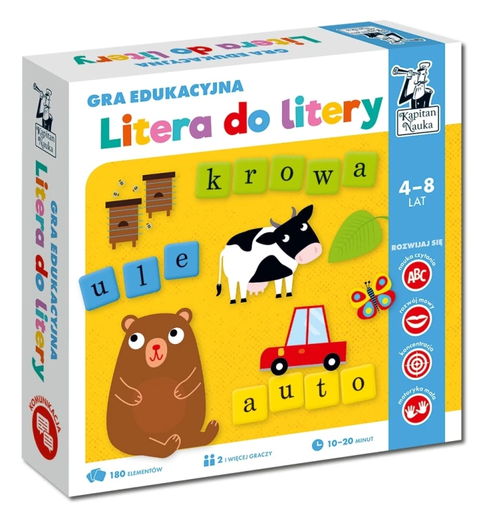 Gra edukacyjna Litera do litery Edgard PAP - pudełko i elementy do nauki czytania